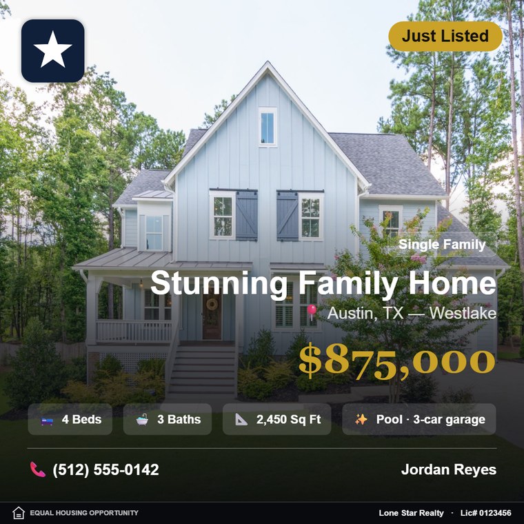 Example Instagram listing post built with Aqari Design