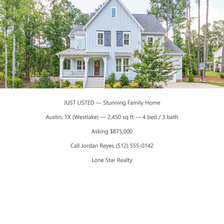 Plain listing photo with text underneath